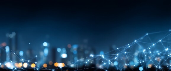 Poster - The modern city concept is characterized by a wireless network connection and a cityscape, with the city background at night symbolizing the importance of connection technology