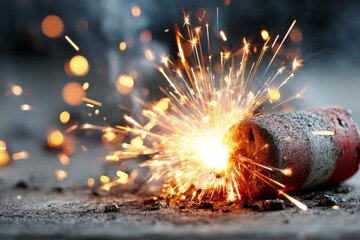 Fototapete - Firework explodes creating vibrant sparks in a nighttime celebration