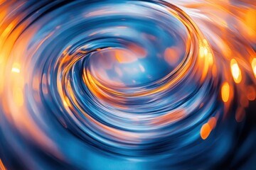 Poster - Swirling blue and orange hues create abstract, fluid, circular patterns. Use it for technology, energy, or innovative design concepts.