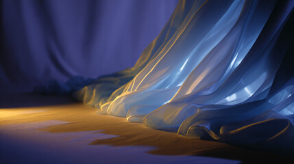 Wall Mural - Folded translucent fabric against a plain backdrop.