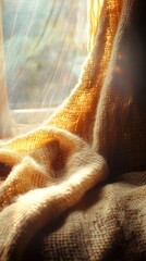 Poster - Sun-Kissed Comfort: A cozy woven textile casting shadows on window-lit afternoon