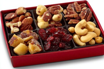 Poster - Delicious assortment of nuts and dried fruits in a festive red box perfect for sharing or gifting during celebrations