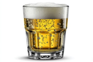 Poster - Refreshing golden beer in a clear glass with bubbles on a sunny day