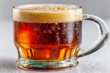 Poster - Refreshing craft beer served in a clear mug with bubbles and foam at a casual gathering