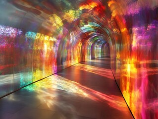Poster - Illuminated passage with prismatic reflections creating a rainbow effect