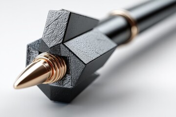 Poster - Unique black pen with geometric design and gold tip showcasing creativity in modern writing instruments