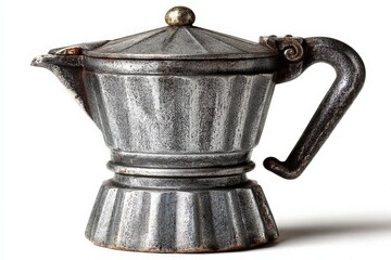 Poster - Vintage metal coffee maker with a unique design placed against a neutral background