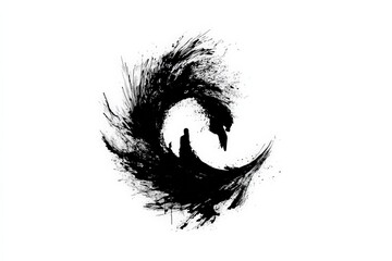 Aufkleber - Swirling black ink creates an abstract design resembling a spiral with dynamic brush strokes