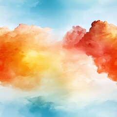 Poster - Vibrant Abstract Clouds with Soft Pastel Hues and Blended Watercolor Effects in a Blue Sky Background