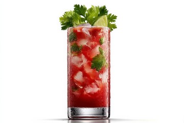 Poster - Refreshing cocktail garnished with lime and cilantro served in a tall glass