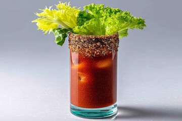 Poster - Refreshing red drink garnished with lettuce and spices served in a glass