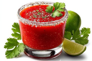 Aufkleber - Refreshing bright red drink garnished with herbs and lime at a summer gathering