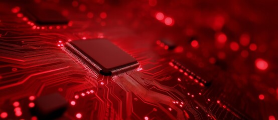 Poster - A futuristic concept of red cyber circuits set against a technological background