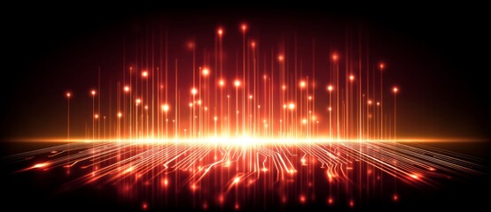 Poster - Futuristic technology is showcased in a concept background of red cyber circuits
