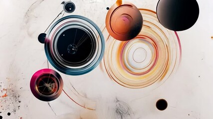 Poster - cosmic spheres dance: abstract, dynamic composition featuring interconnected spheres and swirling pa