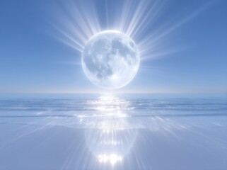 Poster - The sea of an alien world or earth water with ocean and a terraformed moon