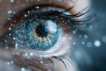 Poster - A future woman with an advanced cyber technology panel integrated into her eye is the idea