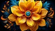 © Gianpietro - bright floral pattern design featuring a vibrant yellow flower and rich color palette on black background
