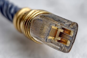 Aufkleber - Close-up view of a transparent cable connector showcasing intricate gold contacts and wiring details