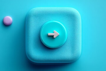 Leinwandbilder - Bright blue button with arrow icon on textured surface showcasing modern design elements in a minimalistic style