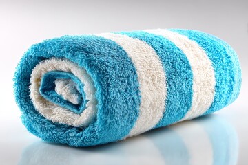 Aufkleber - Soft striped towel rolled up in a neat fashion, ideal for beach or poolside relaxation at any time of the day
