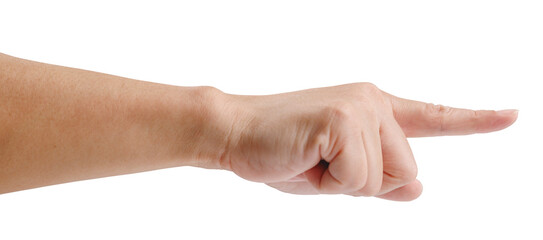 Wall Mural - a man hand is pointing finger to the right isolated cutout in transparent background in body languag