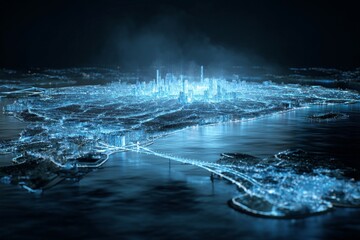 Poster - A futuristic digital model of an urban city plan, featuring modern technology, environmentally friendly infrastructure, and novel architectural styles, designed for urban planning, technology, and