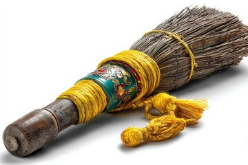 Poster - Traditional broom used for cleaning in a cultural setting with vibrant colors and intricate detailing