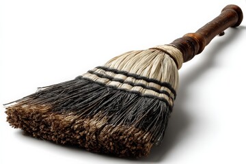 Poster - Traditional broom made from natural fibers on a white background showcasing artisanal craftsmanship and natural materials