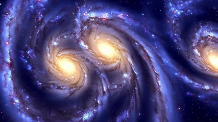 Wall Mural - Witness the stunning dance of swirling galaxies as they intertwine in deep space, revealing mesmerizing colors and patterns in a cosmic ballet. Journey into the universe's mysteries.