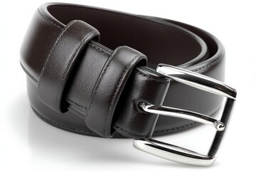 Poster - Stylish brown leather belt with sleek silver buckle for versatile fashion choices and everyday wear