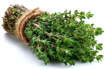 Poster - Fresh green thyme bundle ready for culinary use in home cooking or gourmet recipes