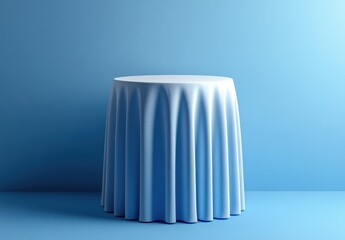 Poster - Light Blue Pleated Tablecloth on Round Table Minimalist Studio Shot