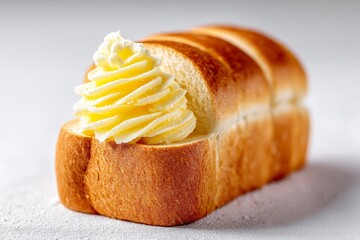 Aufkleber - Freshly baked bread topped with creamy butter served on a clean surface in a bright kitchen