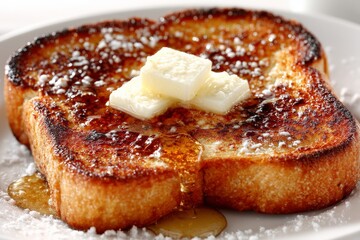 Poster - Delicious thick slices of French toast topped with creamy butter and syrup in a cozy breakfast setting