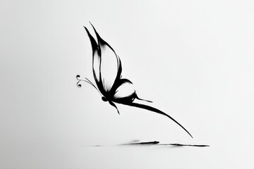 Poster - Elegant black and white butterfly illustration soaring gracefully in a minimalist style