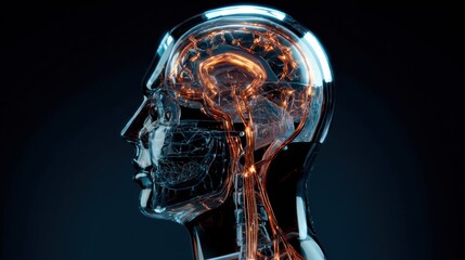 Poster - Transparent human head with visible brain and veins against a dark background.