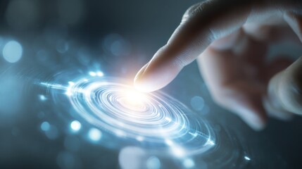 Aufkleber - Finger touching glowing digital interface with swirling light and bokeh effect.