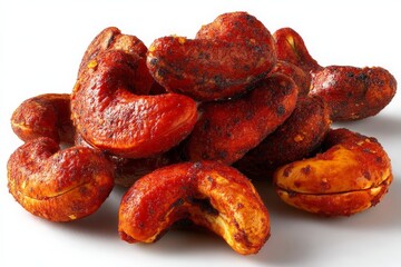 Poster - Crispy spiced cashews piled on a light surface ready for snacking with vibrant colors and rich textures