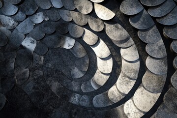 Poster - Metallic scale pattern forming a spiral design with texture and light reflecting on the surface