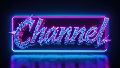 Poster - Retro Channel Neon Sign with Vibrant Colors and Futuristic Design Elements