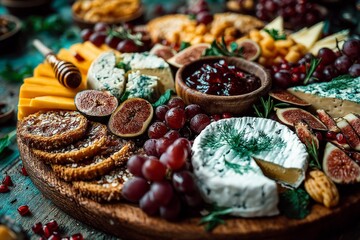 Poster - Cheese and charcuterie platter with fruits and nuts arranged for a festive gathering