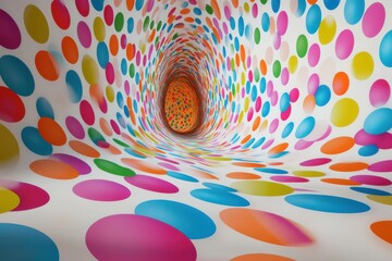 Poster - Abstract tunnel vision with colorful circles creating a vortex like optical illusion design art
