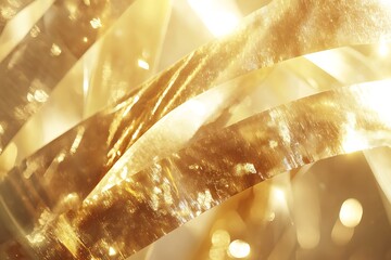 Fototapete - Shimmering abstract background with golden ribbons and light reflections 