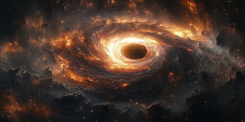 Wall Mural - Beautiful swirling galaxy with glowing core and dark void in deep space during cosmic night