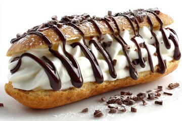 Poster - Dessert featuring cream filling and chocolate drizzle served on a plate with chocolate sprinkles