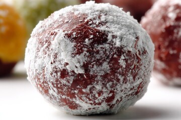 Poster - Round dessert covered in powdered sugar sits on a table alongside similar treats in a bright setting