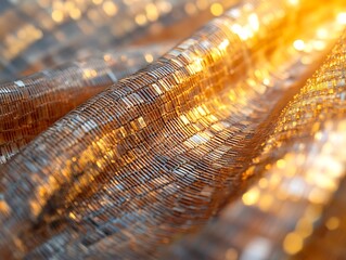 Poster - Intricate Golden Mesh Fabric with Shimmering Reflections and Textured Details