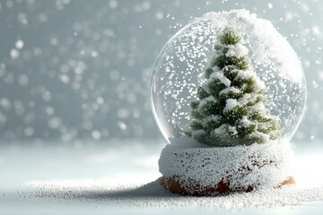 Poster - Snow globe showcasing a Christmas tree surrounded by falling snowflakes in a festive winter setting