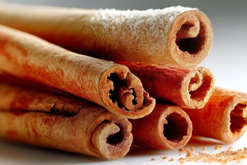 Poster - Close-up view of cinnamon sticks arranged attractively against a soft background during a culinary display